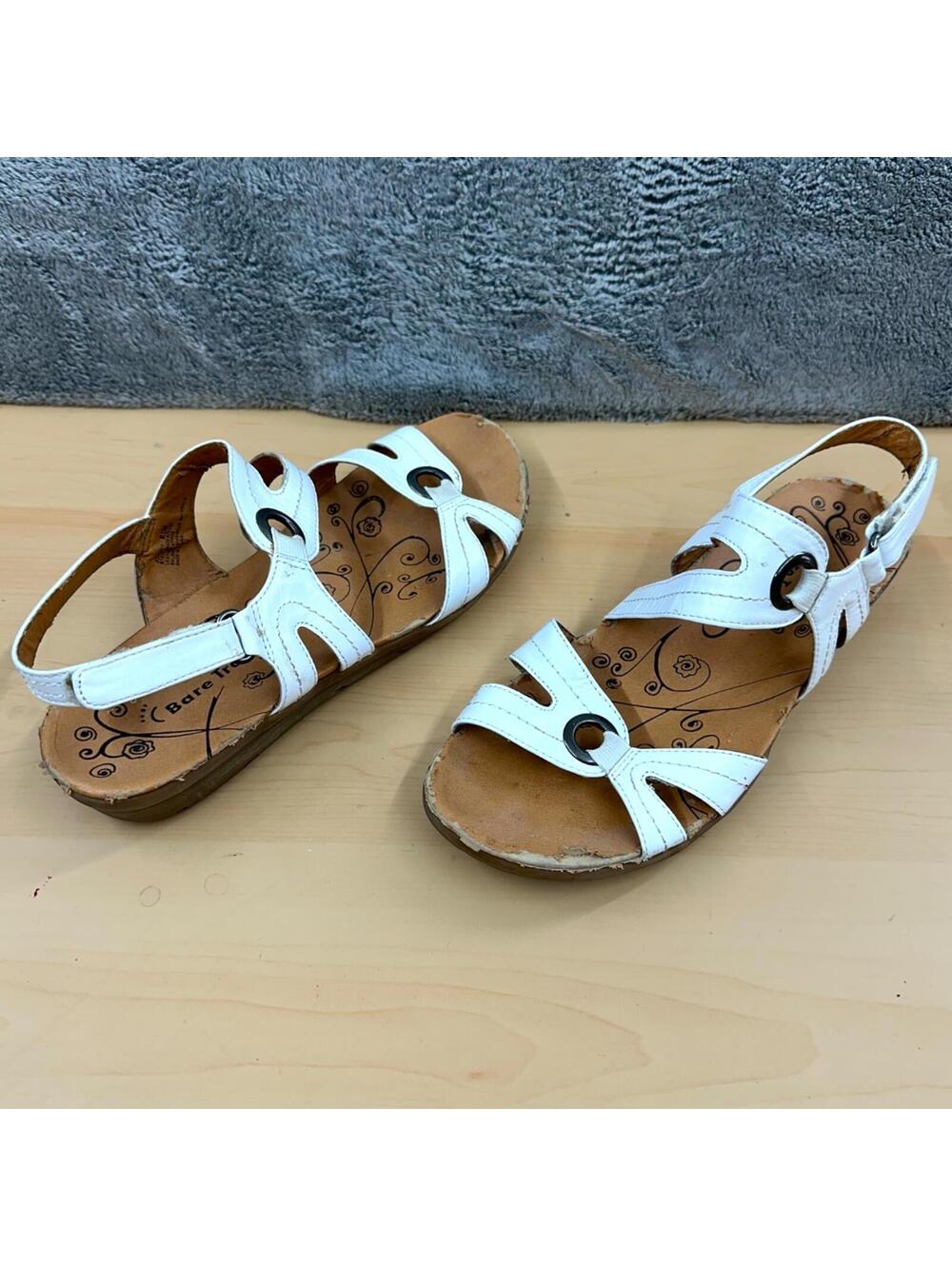 Baretraps White Leather Slingback Sandals with Floral Vine Print Footbed